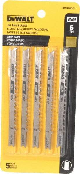 DeWALT - 4" Long, 6 Teeth per Inch, High Carbon Steel Jig Saw Blade - Toothed Edge, 1/4" Wide x 0.06" Thick, U-Shank - All Tool & Supply