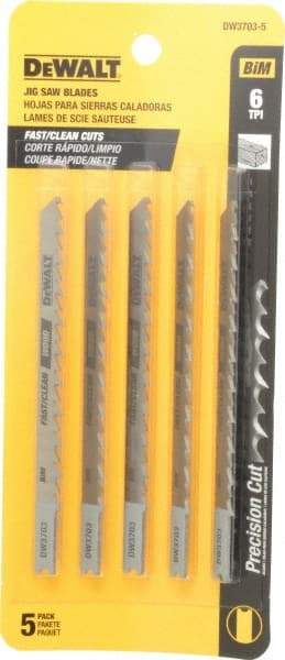 DeWALT - 4" Long, 6 Teeth per Inch, High Carbon Steel Jig Saw Blade - Toothed Edge, 1/4" Wide x 0.06" Thick, U-Shank - All Tool & Supply