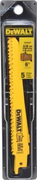 DeWALT - 6" Long, Bi-Metal Reciprocating Saw Blade - Tapered Profile, 5 to 8 TPI, Toothed Edge, Universal Shank - All Tool & Supply