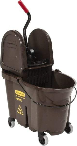 Rubbermaid - 35 Qt Plastic Bucket & Wringer - 20-1/8" Long x 36-1/2" High x 15-3/4" Wide, Brown - All Tool & Supply