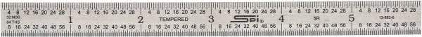 SPI - 6" Long, 1/100, 1/64, 1/32, 1/10" Graduation, Flexible Stainless Steel Rule - 5R Graduation Style, 1/2" Wide, Silver, Polished Finish - All Tool & Supply