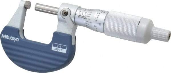 Mitutoyo - 0 to 1" Range, 0.0001" Graduation, Mechanical Outside Micrometer - Ratchet Stop Thimble, Accurate to 0.0001" - All Tool & Supply