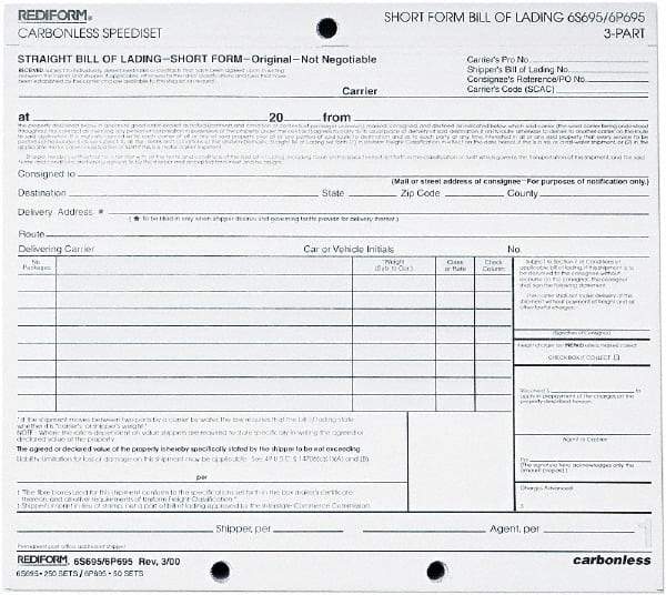 REDIFORM - 50 Sheet, 8-1/2 x 7", Bill of Lading - White - All Tool & Supply