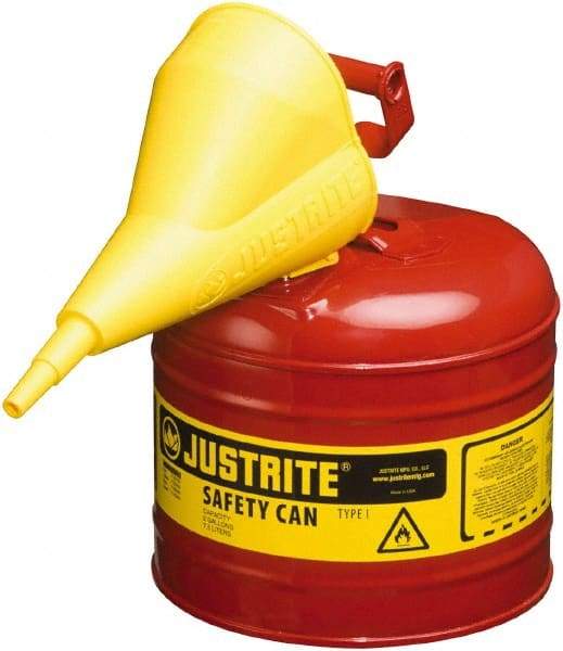 Justrite - 2 Gal Brass Type I Safety Can - 9-1/2" High, Red - All Tool & Supply