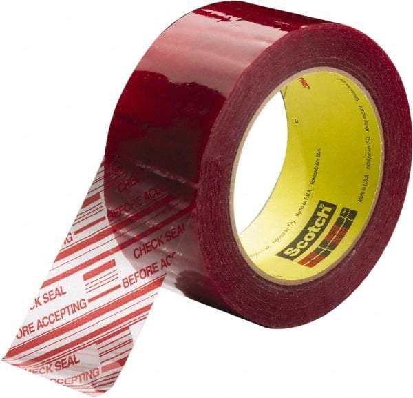 3M - 2" x 110 Yd Clear & Red Rubber Adhesive Sealing Tape - Polypropylene Film Backing, 1.9 mil Thick, 44 Lb Tensile Strength, Series 3779 - All Tool & Supply