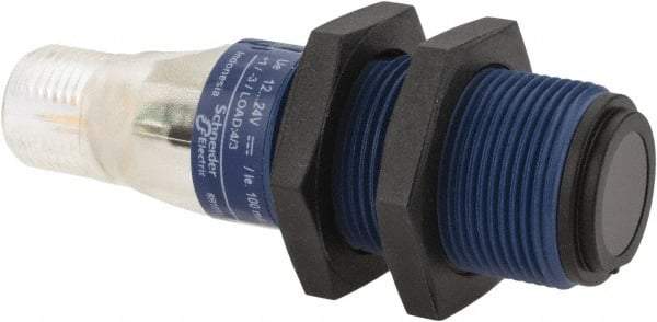 Telemecanique Sensors - 4 Pin M12 Connector, 15m Nominal Distance, Shock and Vibration Resistant, Through Beam Photoelectric Sensor - 12 to 24 VDC, 500 Hz, PBT, 2.36 Inch Long x 0.71 Inch Wide - All Tool & Supply