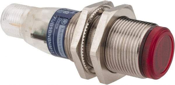 Telemecanique Sensors - 4 Pin M12 Connector, 2m Nominal Distance, Shock and Vibration Resistant, Polarized Retroreflective Photoelectric Sensor - 12 to 24 VDC, 500 Hz, Nickel Plated Brass, 2.44 Inch Long x 0.71 Inch Wide - All Tool & Supply