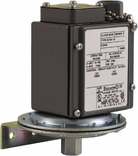 Square D - 4, 13 and 4X NEMA Rated, DPDT, 28.3 inHg, Electromechanical Pressure and Level Switch - Exact Industrial Supply