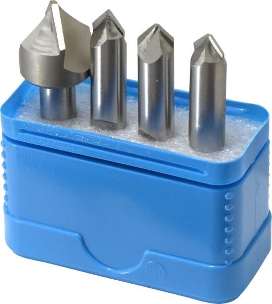 Hertel - 4 Piece 3/8 & 3/4" Cutter Head Diam, Cobalt Chamfer Mill Set - All Tool & Supply