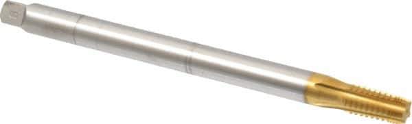 Hertel - 1/8-27 NPTF, 5 Flute, TiN Finish, High Speed Steel, Extension Pipe Tap - 6" OAL, 7/16" Shank Diam, 3/4" Thread Length, 0.328" Square Size - Exact Industrial Supply