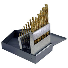 ‎1/16-1/2 RHS / RHC HSS 118 Degree Radial Point General Purpose Jobber Lengh Drill Set - TiN - Exact Industrial Supply