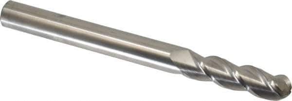 Accupro - 9/16" Diam, 2" LOC, 3 Flute Solid Carbide Ball End Mill - Uncoated, Single End, 6" OAL, 9/16" Shank Diam, Spiral Flute - All Tool & Supply