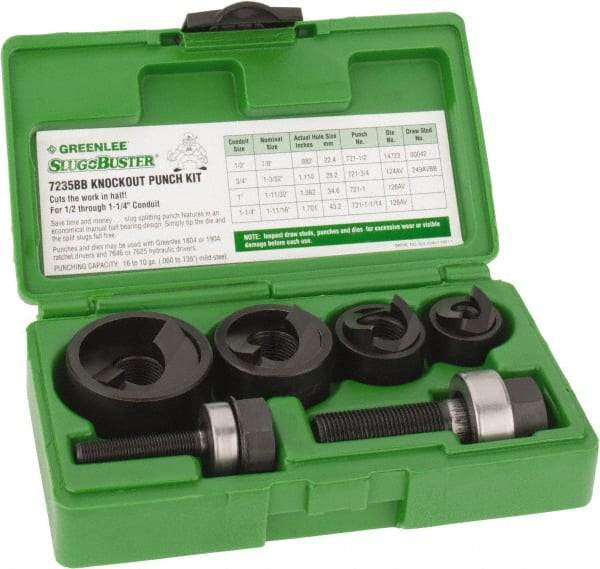 Greenlee - 11 Piece, 1" Punch Hole Diam, Manual Knockout Set - Round Punch, 10 Gage Mild Steel - All Tool & Supply