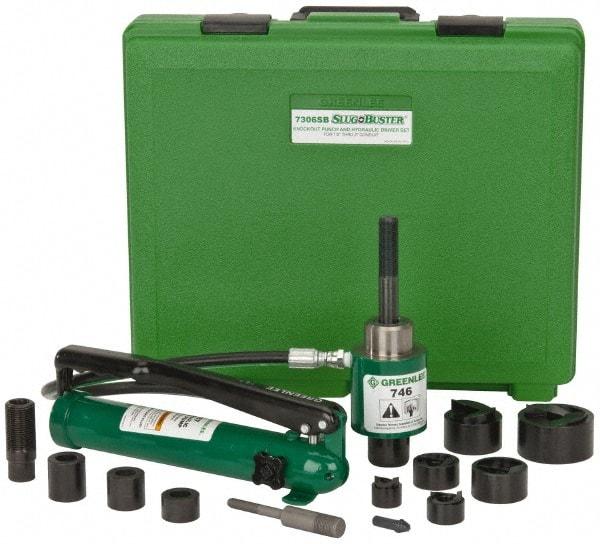 Greenlee - 17 Piece, 2" Punch Hole Diam, Hydraulic Knockout Set - Round Punch, 10 Gage Mild Steel - All Tool & Supply