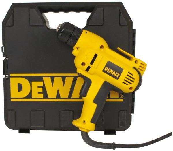 DeWALT - 3/8" Keyless Chuck, 2,500 RPM, Pistol Grip Handle Electric Drill - 8 Amps, Reversible, Includes Kit Box - All Tool & Supply