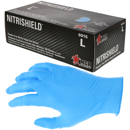 NitriShield Gloves - 4 mil Blue Nitrile Industrial/Food Service Grade - Textured Grip - Powder Free - Box of 100 - Size Medium - All Tool & Supply