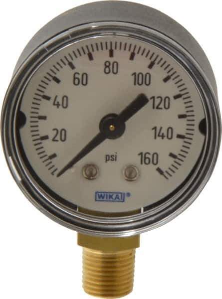 Wika - 1-1/2" Dial, 1/8 Thread, 0-160 Scale Range, Pressure Gauge - Lower Connection Mount, Accurate to 3-2-3% of Scale - All Tool & Supply