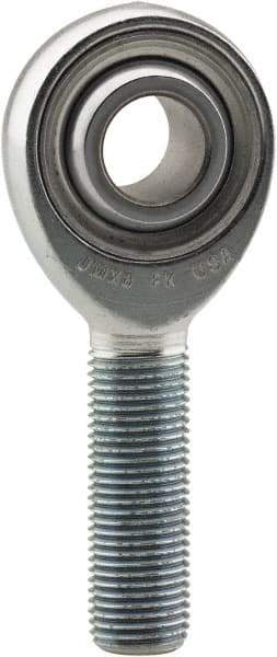 Made in USA - 3/16" ID, 5/8" Max OD, 2,855 Lb Max Static Cap, Plain Male Spherical Rod End - 10-32 LH, 3/4" Shank Length, Alloy Steel with Steel Raceway - All Tool & Supply