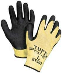 Honeywell - Size S (7), ANSI Cut Lvl 4, Abrasion Lvl 4, Rubber Coated Cut Resistant Gloves - Palm & Fingers Coated, Kevlar/Stainless Steel Lining, Knit Wrist, Yellow/Black, Paired - All Tool & Supply