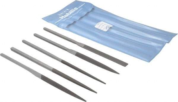 Grobet - 5 Piece Swiss Pattern File Set - 8-1/2" Long, 00 Coarseness, Set Includes Half Round, Hand, Round, Square, Three Square - All Tool & Supply