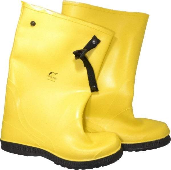 Dunlop Protective Footwear - Men's 14 (Women's 16) Rain & Cold Resistant Overboots - 17" High, Plain Toe, Self Cleaning & Cleated Sole, PVC Upper, Yellow, Adjustable Polyester Strap, Buckles & Snaps - All Tool & Supply