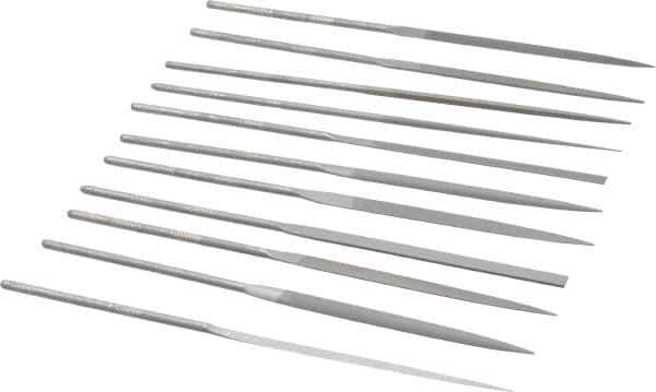 Grobet - 12 Piece Swiss Pattern File Set - 6-1/4" Long, 2 Coarseness, Set Includes Barrette, Crossing, Equalling, Half Round, Knife, Marking, Round, Round Edge Joint, Slitting, Square, Three Square, Warding - All Tool & Supply