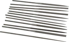 Grobet - 12 Piece Swiss Pattern File Set - 6-1/4" Long, 4 Coarseness, Set Includes Barrette, Crossing, Equalling, Half Round, Knife, Marking, Round, Round Edge Joint, Slitting, Square, Three Square, Warding - All Tool & Supply