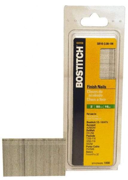 Stanley Bostitch - 16 Gauge 2" Long Finishing Nails for Power Nailers - Steel, Galvanized Finish, Straight Stick Collation, Chisel Point - All Tool & Supply