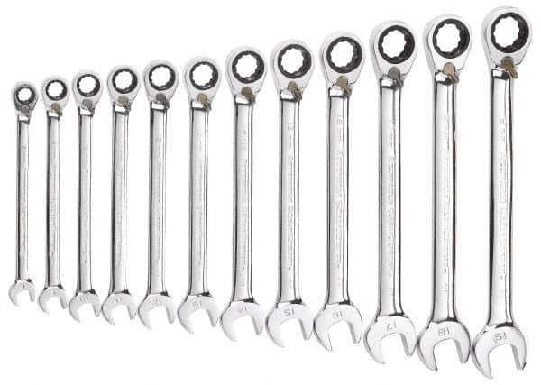 GearWrench - 12 Piece, 8mm to 19mm, Ratcheting Combination Wrench Set - Metric Measurement Standard, Chrome Finish, Comes in Tray - All Tool & Supply