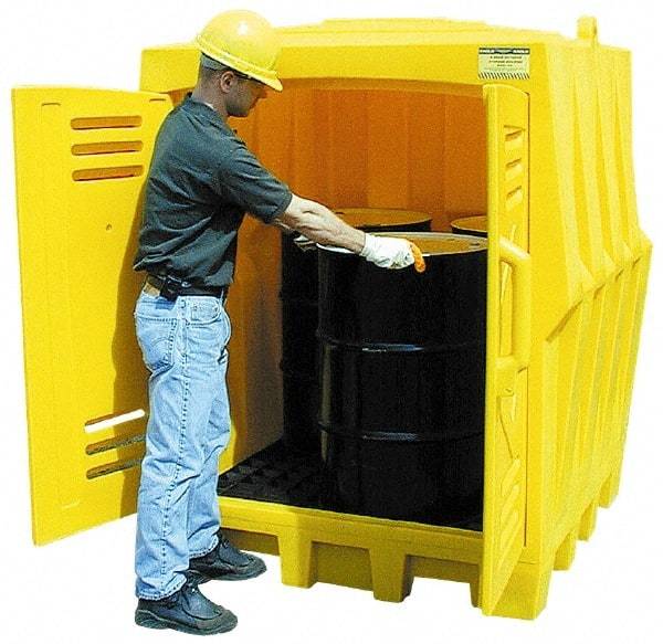 Eagle - 4 Drum, 66 Gal Sump Capacity, Storage Hut - 57-1/2" Long x 57-1/2" Wide x 72" High, Vertical Storage, Polyethylene - All Tool & Supply