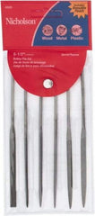 Nicholson - 6 Piece American Pattern File Set - 5-1/2" Long, Fine Coarseness, Set Includes Equalling, Flat, Half Round, Round, Square, Three Square - All Tool & Supply