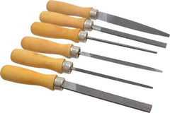 Nicholson - 6 Piece American Pattern File Set - 4" Long, Bastard Coarseness, Set Includes Half Round, Hand, Round, Slim Taper, Square, Warding - All Tool & Supply