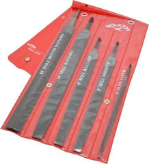 Nicholson - 5 Piece American Pattern File Set - 6", 8", 10" Long, Bastard/Smooth Coarseness, Set Includes Half Round, Mill, Slim Taper - All Tool & Supply