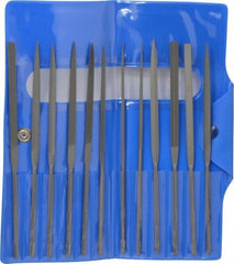 Nicholson - 12 Piece Swiss Pattern File Set - 5-1/2" Long, 2 Coarseness, Round Handle, Set Includes Barrette, Crossing, Equalling, Flat, Half Round, Knife, Round, Slitting, Square, Three Square - All Tool & Supply