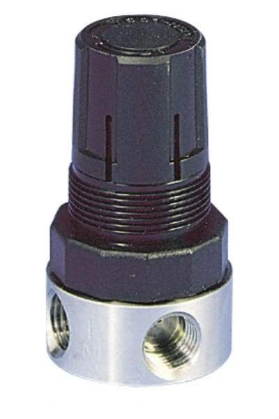 Parker - 1/4 NPT Port, 12 CFM, Stainless Steel Miniature Regulator - 0 to 25 psi Range, 300 Max psi Supply Pressure, 1/4" Gauge Port Thread, 1.56" Wide x 3.06" High - All Tool & Supply