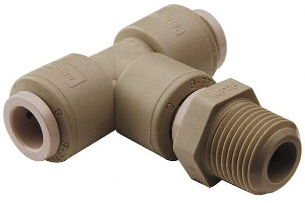 Parker - 3/8" Outside Diam, 1/8 NPTF, Kynar Push-to-Connect Tube Male Swivel Branch Tee - 300 Max psi, Natural - All Tool & Supply