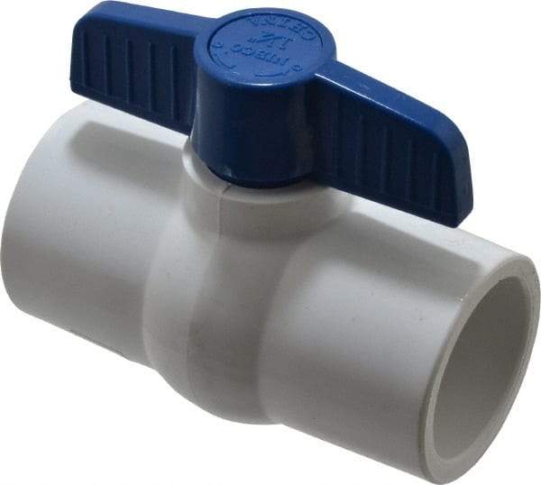 NIBCO - 1-1/4" Pipe, Standard Port, PVC Miniature Ball Valve - 1 Piece, Inline - One Way Flow, Solvent x Solvent Ends, Tee Handle, 150 WOG - All Tool & Supply