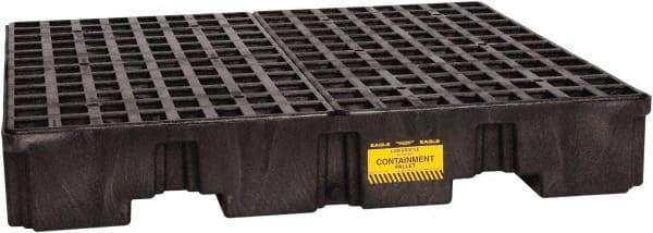 Eagle - 66 Gal Sump, 8,000 Lb Capacity, 4 Drum, Polyethylene Spill Deck or Pallet - 51-1/2" Long x 51-1/2" Wide x 8" High, Black, Liftable Fork, Drain Included, Vertical, 2 x 2 Drum Configuration - All Tool & Supply