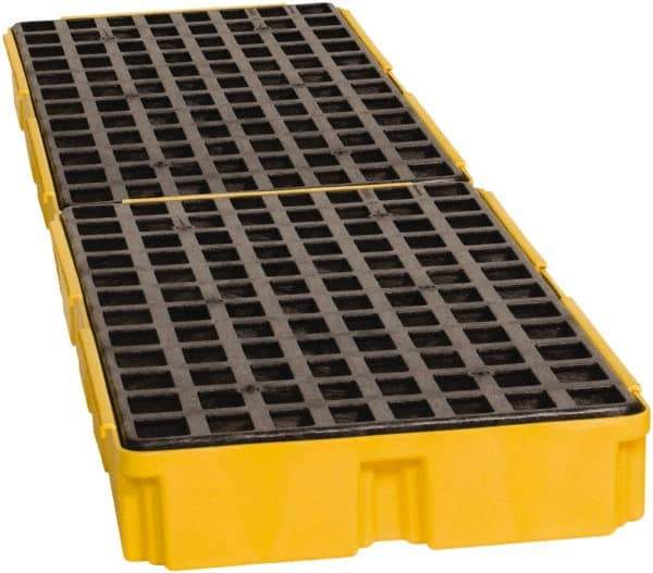 Eagle - 61 Gal Sump, 8,000 Lb Capacity, 4 Drum, Polyethylene Spill Deck or Pallet - 103-1/2" Long x 26-1/2" Wide x 6-1/2" High, Yellow, Drain Included, Low Profile, Vertical, Inline Drum Configuration - All Tool & Supply