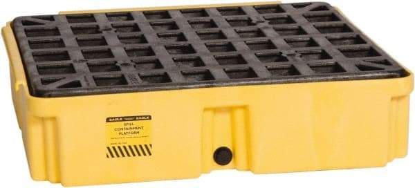 Eagle - 12 Gal Sump, 2,000 Lb Capacity, 1 Drum, Polyethylene Spill Deck or Pallet - 26-1/4" Long x 26" Wide x 6-1/2" High, Yellow, Drain Included, Low Profile, Vertical, Inline Drum Configuration - All Tool & Supply