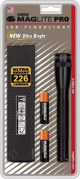 Mag-Lite - Clear LED Bulb, 272 Lumens, Mini Flashlight - Black Aluminum Body, 2 AA Alkaline Batteries Included - All Tool & Supply