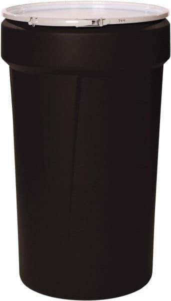 Eagle - 55 Gallon Black Tapered Cylinder Polyethylene Open Head Drum - 39-1/8" High x 23-3/4" Diam - All Tool & Supply