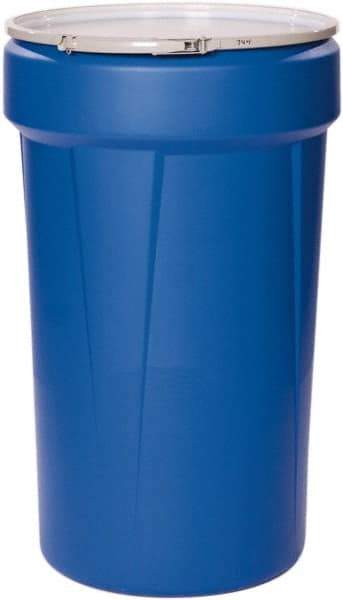 Eagle - 55 Gallon Blue Tapered Cylinder Polyethylene Open Head Drum - 39-1/8" High x 23-3/4" Diam - All Tool & Supply