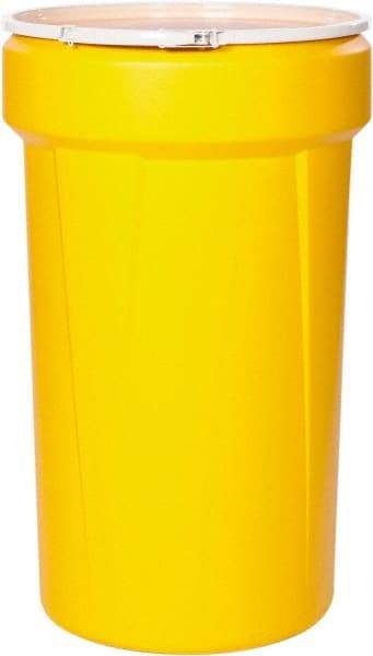 Eagle - 55 Gallon Yellow Tapered Cylinder Polyethylene Open Head Drum - 39-1/8" High x 23-3/4" Diam - All Tool & Supply