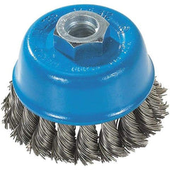 WALTER Surface Technologies - 3" Diam, 5/8-11 Threaded Arbor, Stainless Steel Fill Cup Brush - 0.015 Wire Diam, 12,000 Max RPM - All Tool & Supply