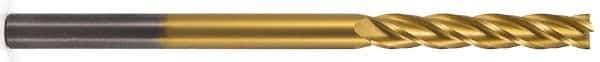 Atrax - 1", 3" LOC, 1" Shank Diam, 6" OAL, 4 Flute, Solid Carbide Square End Mill - Single End, TiN Finish, Spiral Flute, 30° Helix, Centercutting, Right Hand Cut, Right Hand Flute - All Tool & Supply