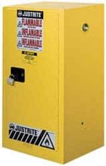 Justrite - 1 Door, 1 Shelf, Yellow Steel Space Saver Safety Cabinet for Flammable and Combustible Liquids - 44" High x 23-1/4" Wide x 18" Deep, Manual Closing Door, 15 Gal Capacity - All Tool & Supply