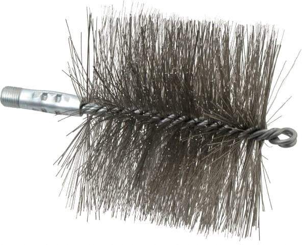 Schaefer Brush - 4-1/2" Brush Length, 5" Diam, Double Stem, Double Spiral Tube Brush - 7-1/4" Long, Stainless Steel, 1/4" NPSM Male Connection - All Tool & Supply