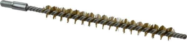 Schaefer Brush - 3" Brush Length, 5/16" Diam, Double Stem, Single Spiral Tube Brush - 4-1/2" Long, Brass, 8-32 Male Connection - All Tool & Supply