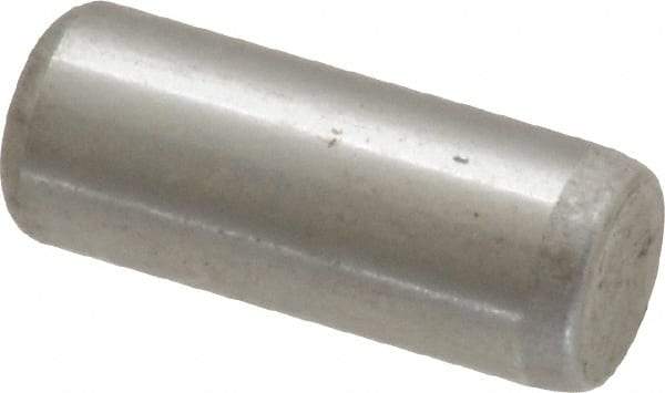 Made in USA - 1/4" Diam x 5/8" Pin Length Grade 8 Alloy Steel Standard Dowel Pin - Bright Finish, C 47-58 & C 60 (Surface) Hardness, 14,720 Lb (Double Shear), 7,360 Lb (Single Shear) Breaking Strength, 1 Beveled & 1 Rounded End - All Tool & Supply